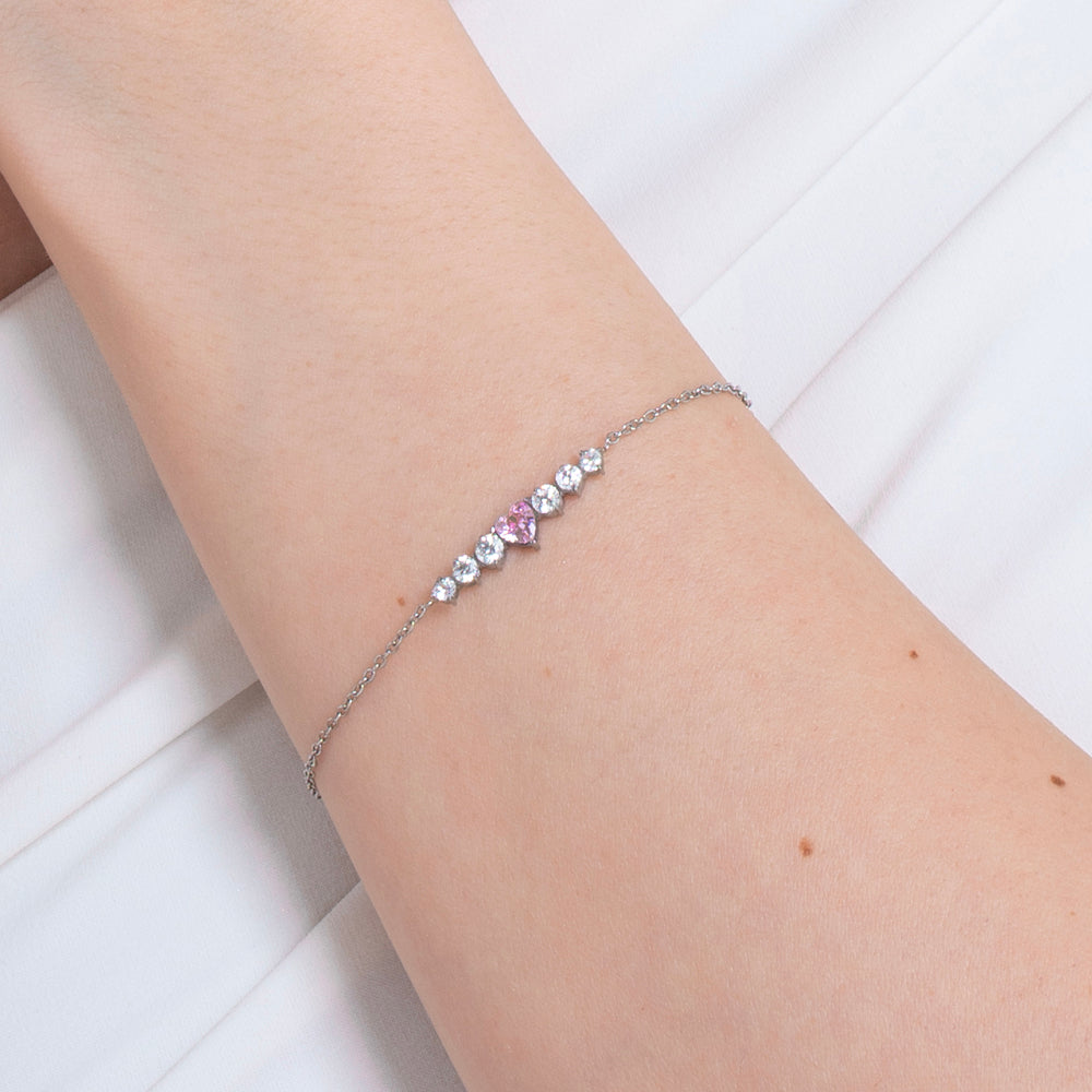 BRACCIALE DONNA IN ACCIAIO CON CUORE ROSA E CRISTALLI BIANCHI