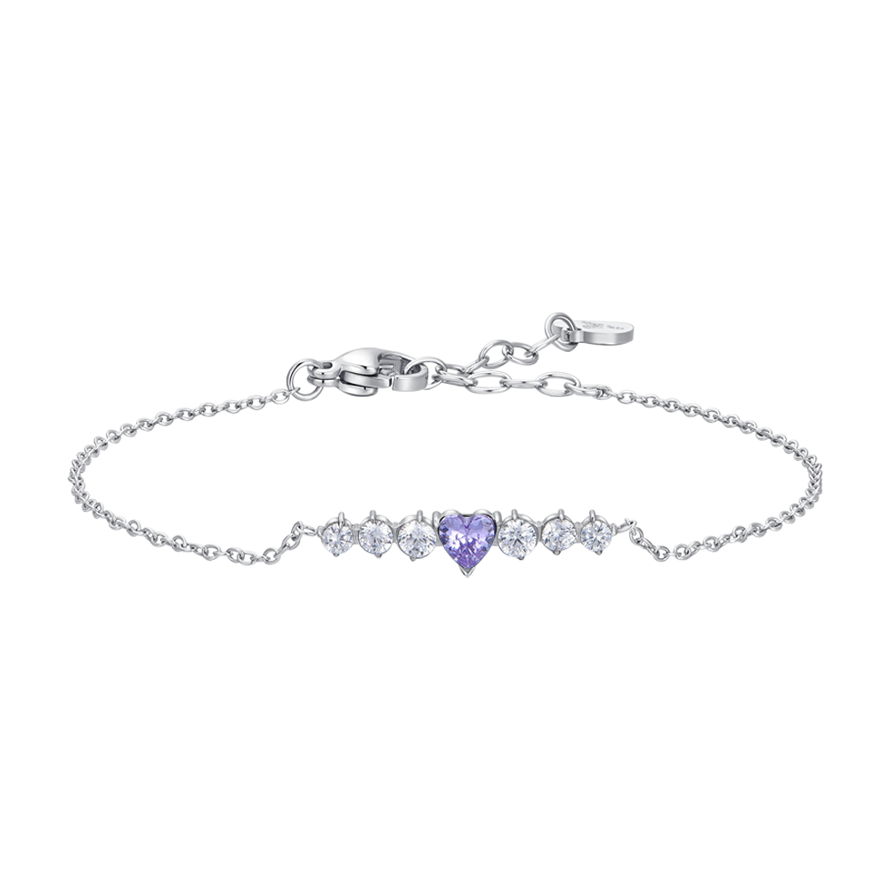 BRACCIALE DONNA IN ACCIAIO CON CUORE VIOLA E CRISTALLI BIANCHI