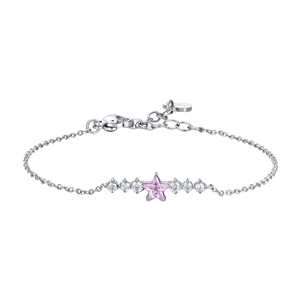 BRACCIALE DONNA IN ACCIAIO CON STELLA ROSA E CRISTALLI BIANCHI