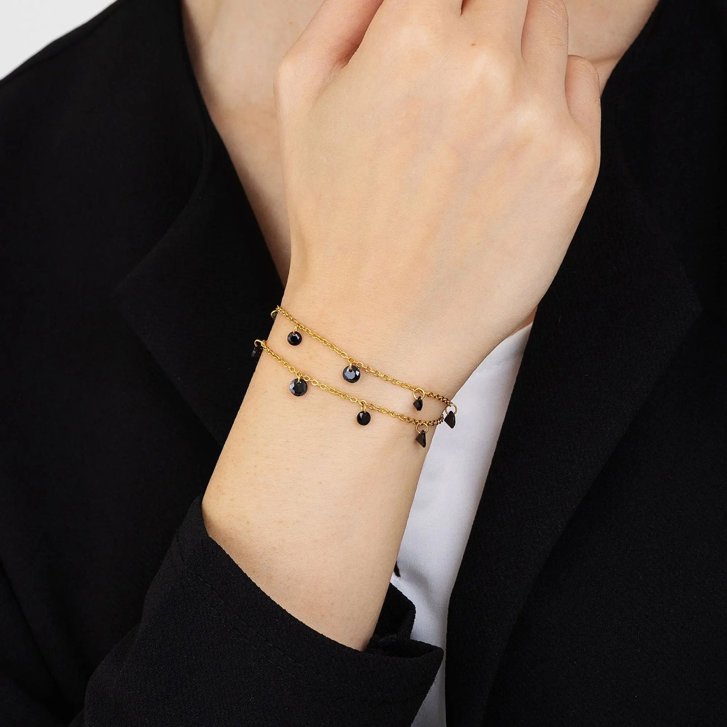 WOMAN'S GOLDEN STEEL BRACELET WITH BLACK CRYSTALS Luca Barra