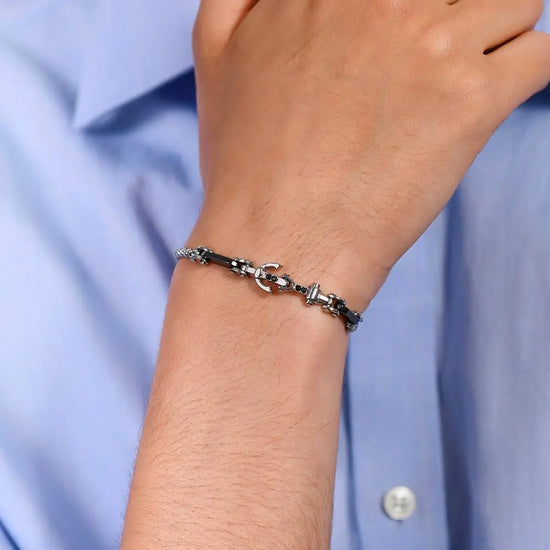 BRACELET FÜR MÄNNER AUS ANKERSTAHL UND SCHWARZEM KREISSTALL Luca Barra