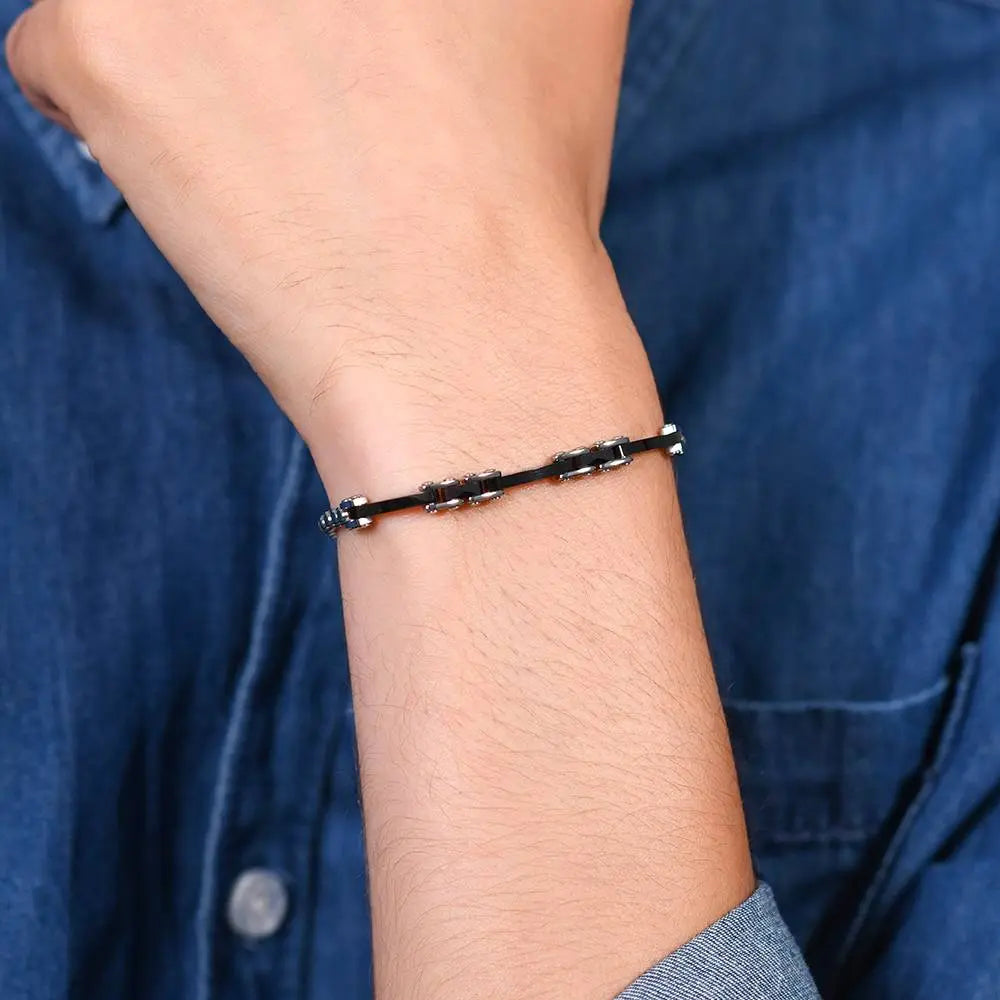 STAHL- UND SCHWARZ-KERAMIK- BRACELET FÜR MÄNNER Luca Barra