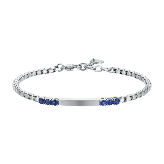 BRACCIALE UOMO IN ACCIAIO PIASTRA E ZIRCONI BLU Luca Barra