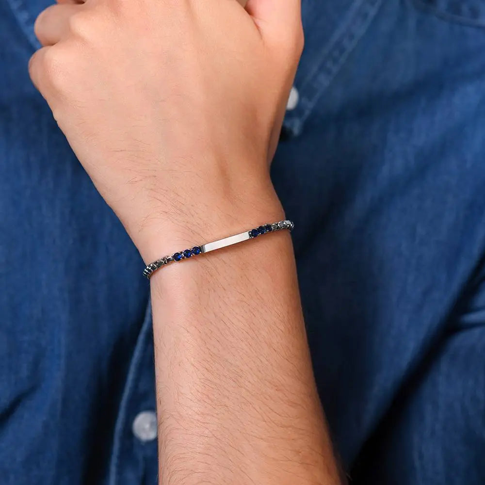 BRACCIALE UOMO IN ACCIAIO PIASTRA E ZIRCONI BLU Luca Barra