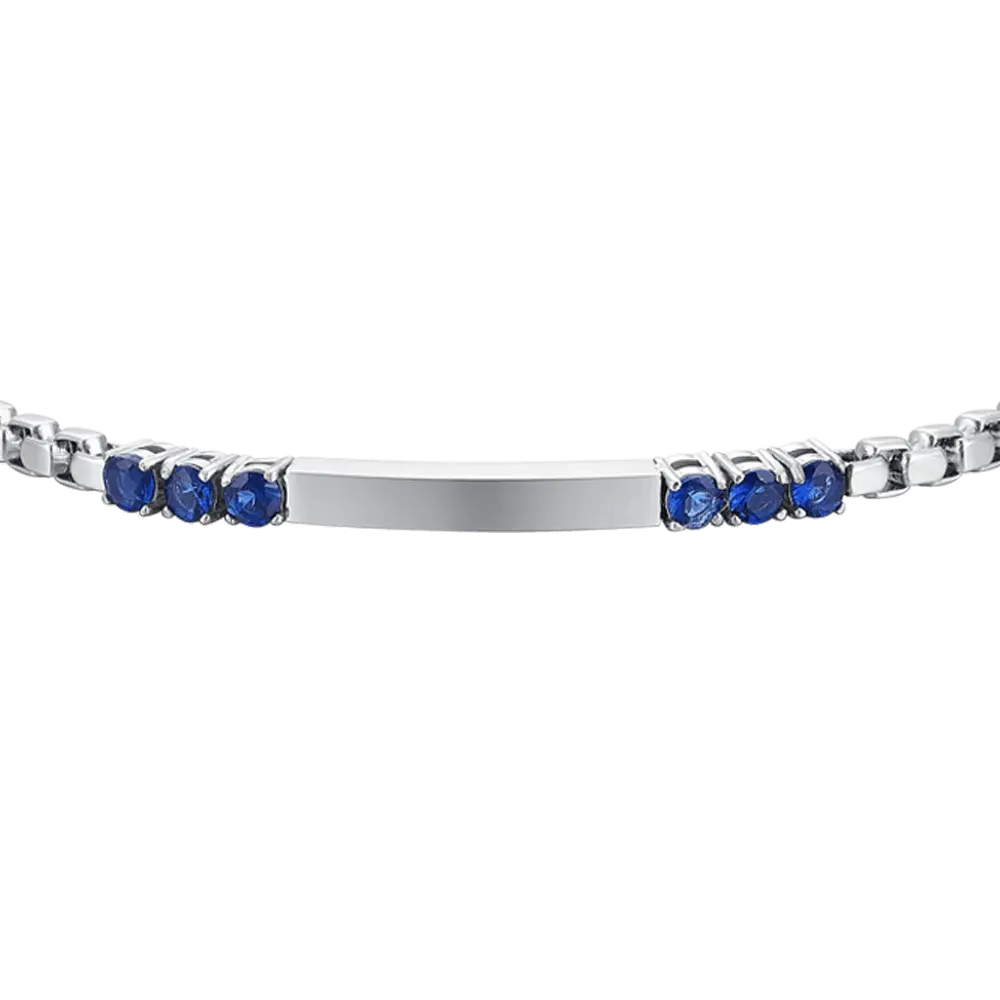 BRACCIALE UOMO IN ACCIAIO PIASTRA E ZIRCONI BLU Luca Barra