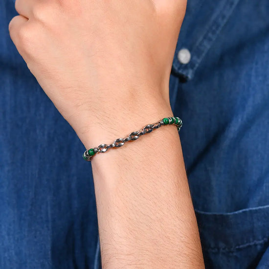 BRACELET FÜR MÄNNER AUS STAHLGRÜNEN STEINEN UND ELEMENTE Luca Barra