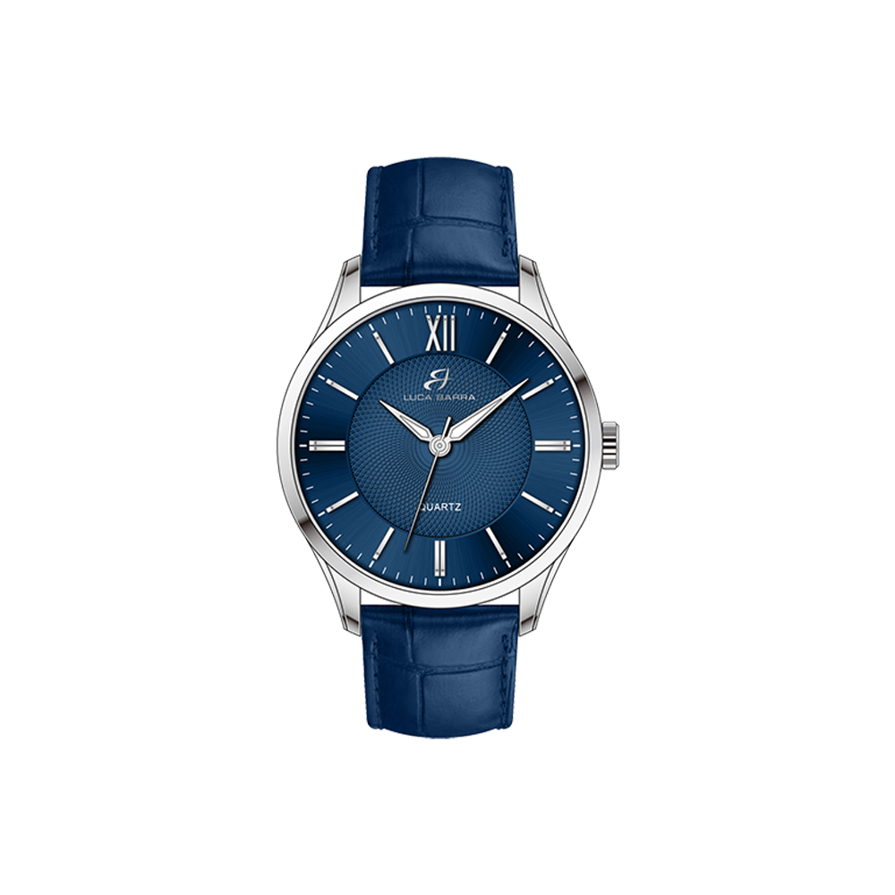 HERRENUHR MIT STAHLBLAUEM LEDERARMBAND Luca Barra