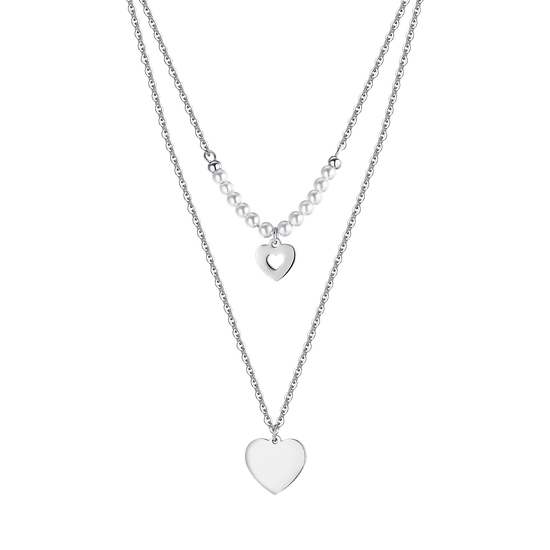 WOMAN'S IP GOLD NECKLACE WITH HEARTS AND WHITE PEARLS Luca Barra