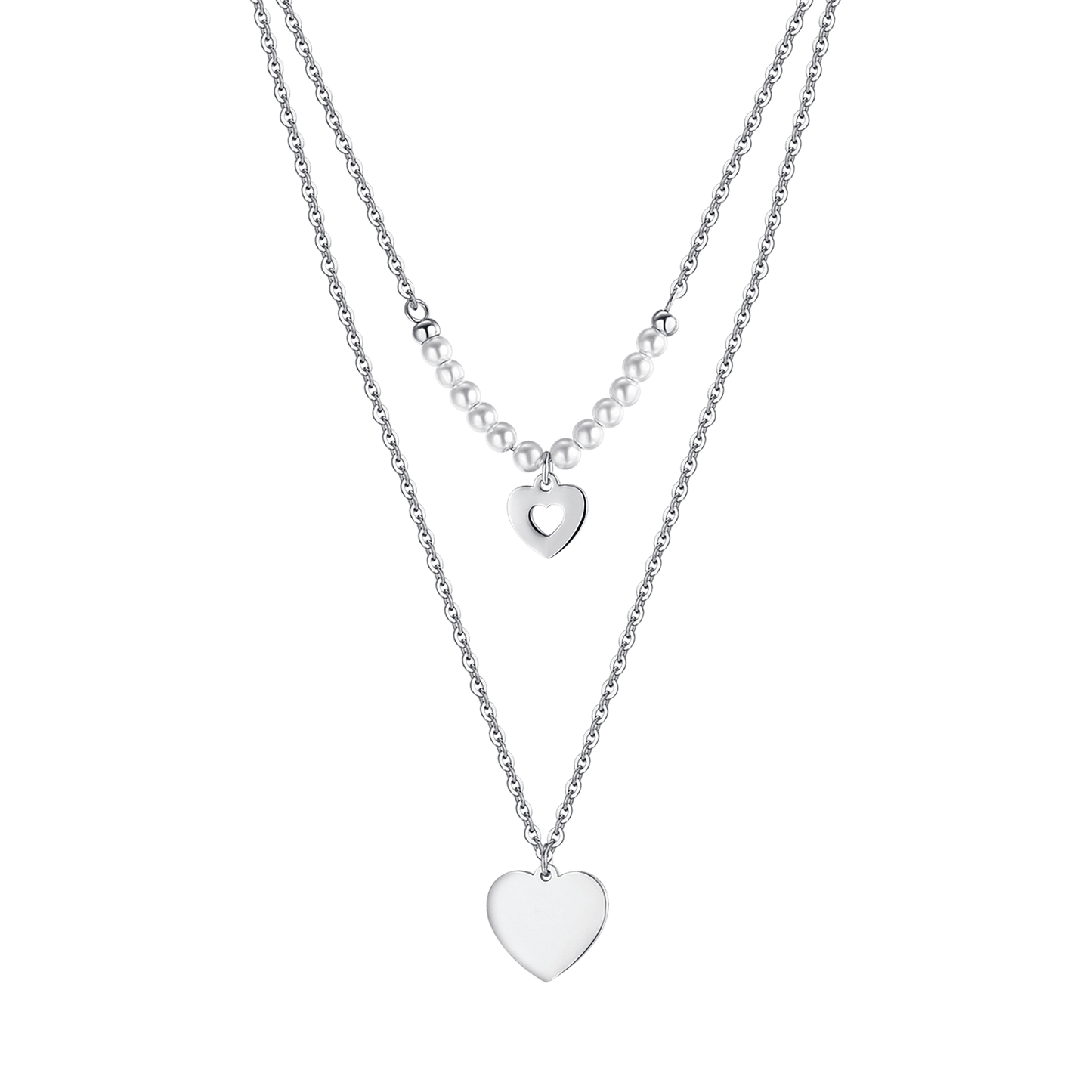 WOMAN'S IP GOLD NECKLACE WITH HEARTS AND WHITE PEARLS Luca Barra