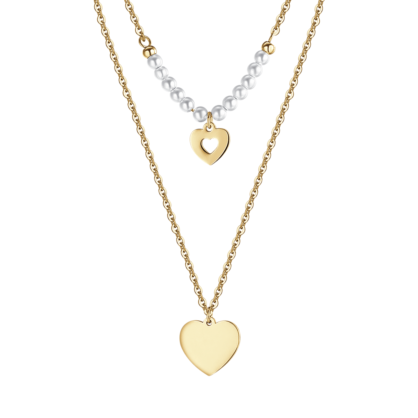 WOMAN'S IP GOLD NECKLACE WITH HEARTS AND WHITE PEARLS Luca Barra