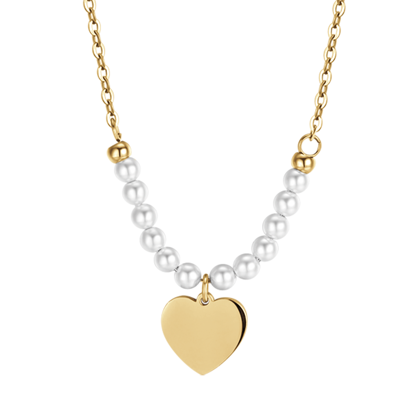 WOMAN'S IP GOLD NECKLACE WITH HEART AND WHITE PEARLS Luca Barra