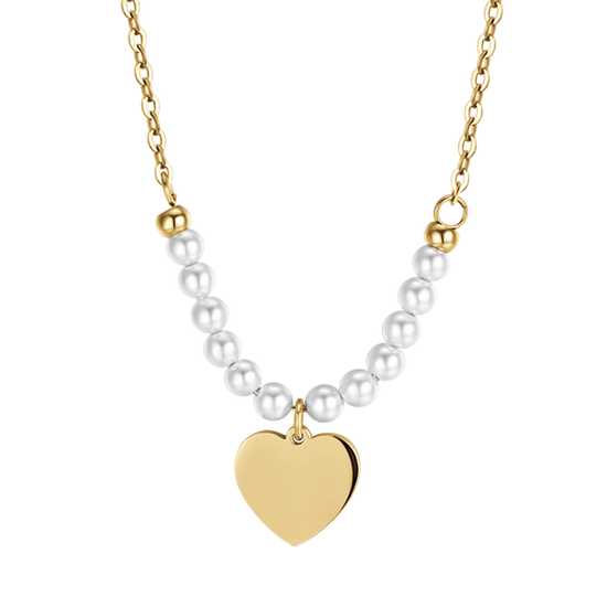 WOMAN'S IP GOLD NECKLACE WITH HEART AND WHITE PEARLS Luca Barra