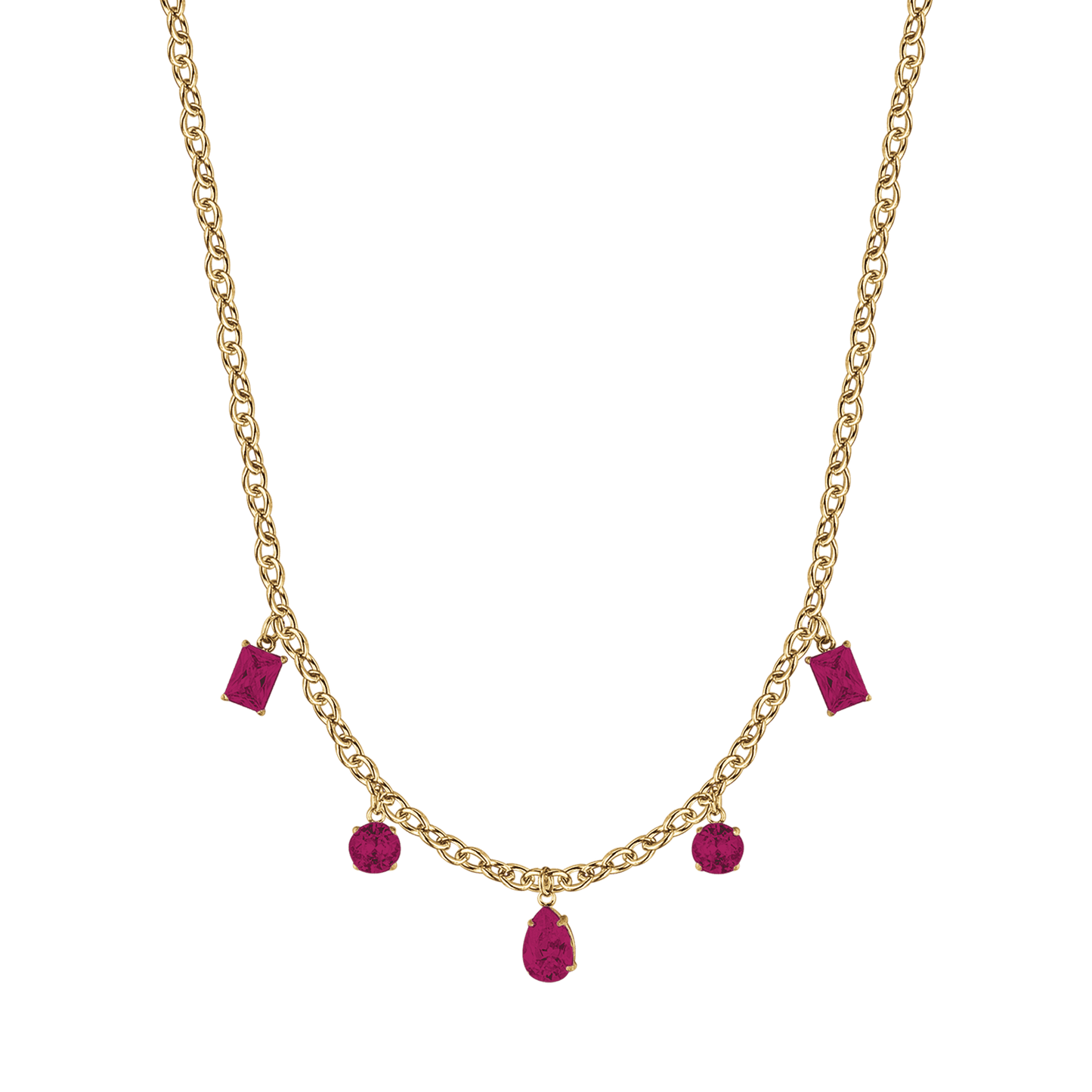 DAMEN-HALSKETTE AUS IP-GOLDSTAHL MIT FUCHSIA-KRISTALLEN Anhänger Luca Barra