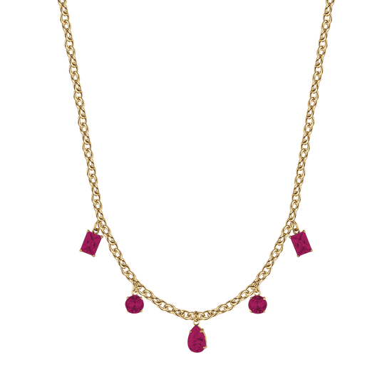 IP GOLD STAHL DAMEN HALSKETTE MIT KRISTALLEN FUCHSIA ANHÄNGER