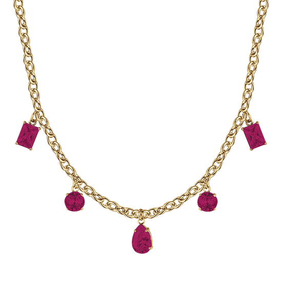 IP GOLD STAHL DAMEN HALSKETTE MIT KRISTALLEN FUCHSIA ANHÄNGER