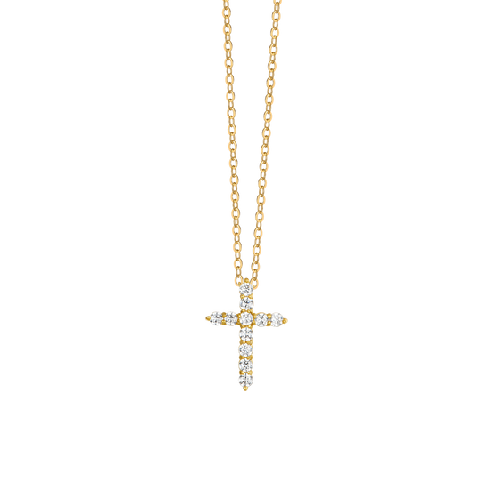 EDELSTAHL IP GOLD KREUZ WEISS ZIRKON KETTE