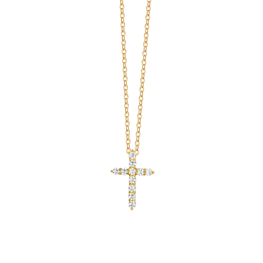 EDELSTAHL IP GOLD KREUZ WEISS ZIRKON KETTE