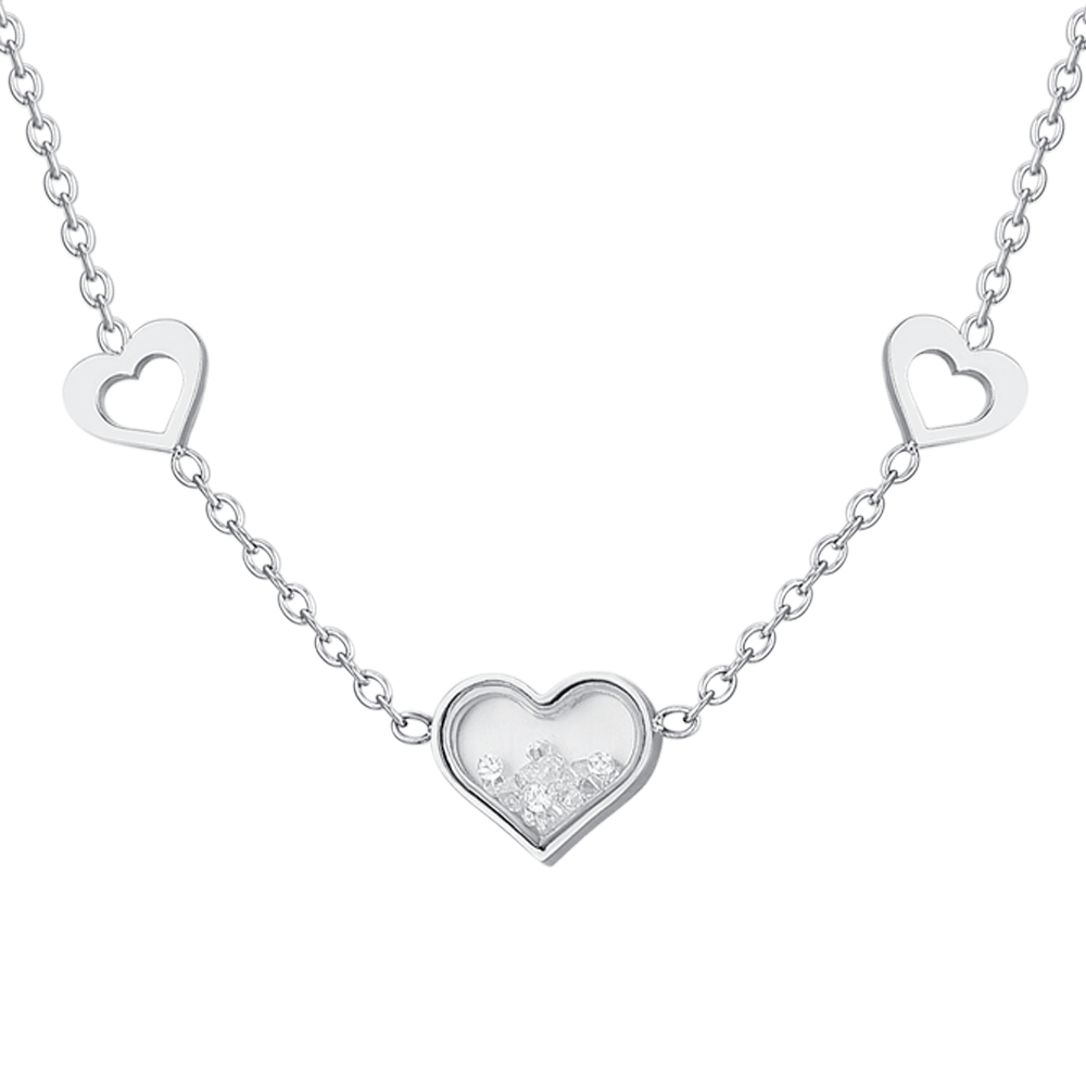 COLLANA DONNA IN ACCIAIO CUORI E ZIRCONI