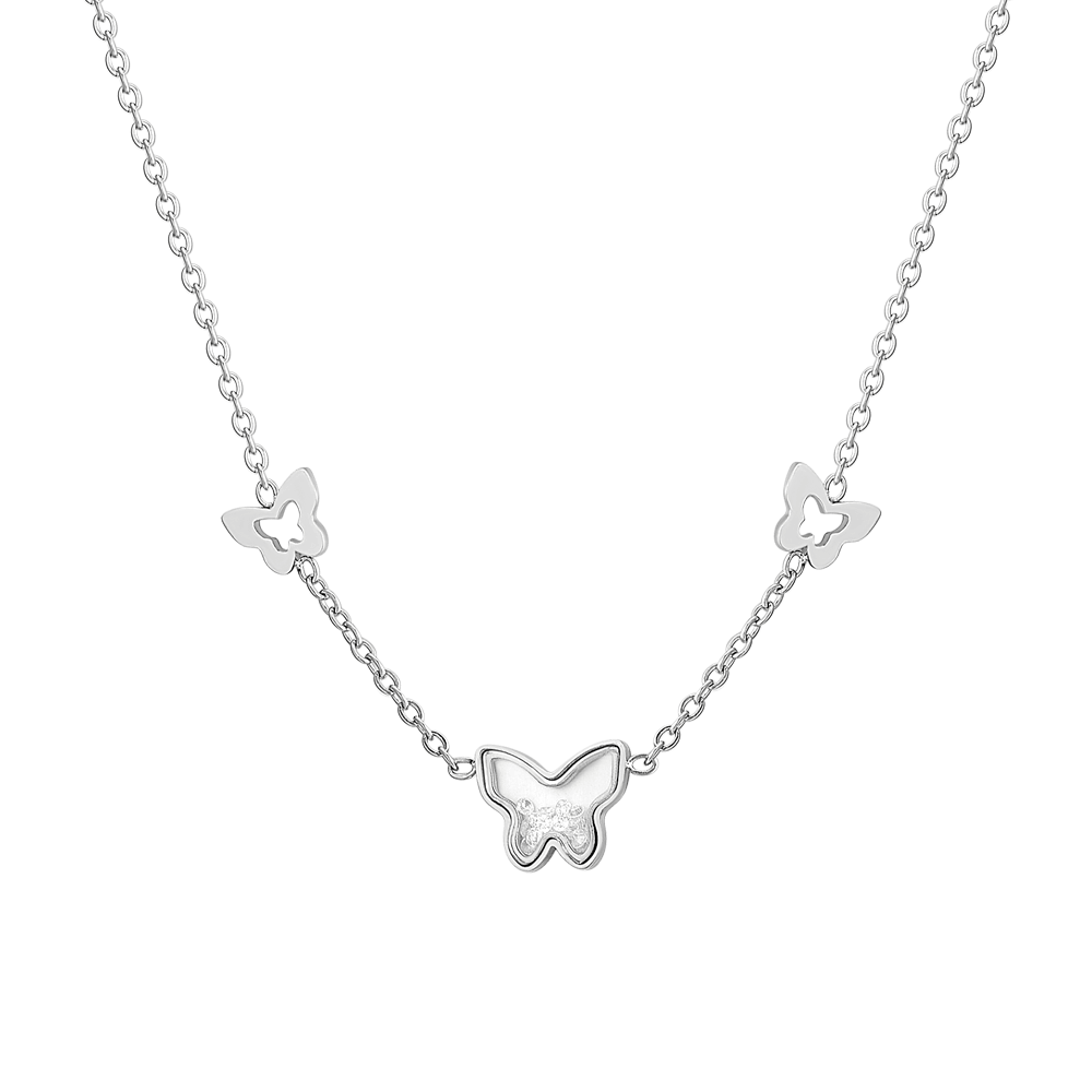 COLLANA DONNA IN ACCIAIO CON CUORI E ZIRCONE ROSA