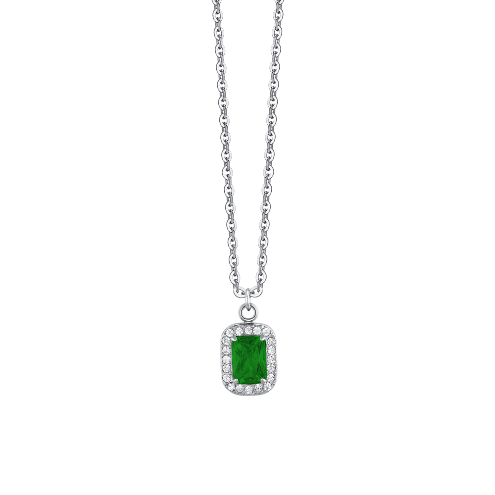 COLLANA DONNA IN ACCIAIO CRISTALLI E ZIRCONE VERDE