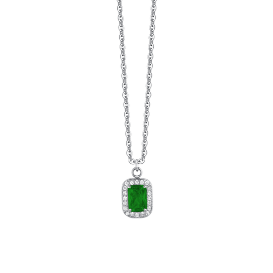 COLLANA DONNA IN ACCIAIO CRISTALLI E ZIRCONE VERDE