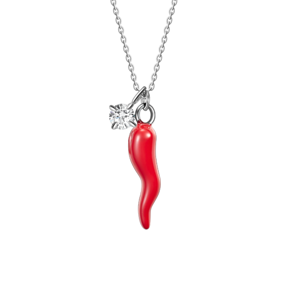 COLLANA IN ACCIAIO CON CORNO ROSSO E PUNTO LUCE