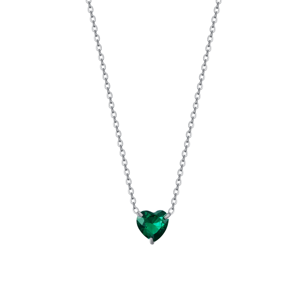 COLLANA DONNA IN ACCIAIO CON CUORE CRISTALLO VERDE