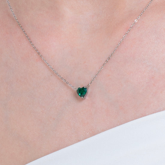 COLLANA DONNA IN ACCIAIO CON CUORE CRISTALLO VERDE