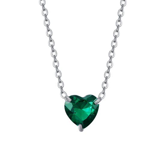 COLLANA DONNA IN ACCIAIO CON CUORE CRISTALLO VERDE