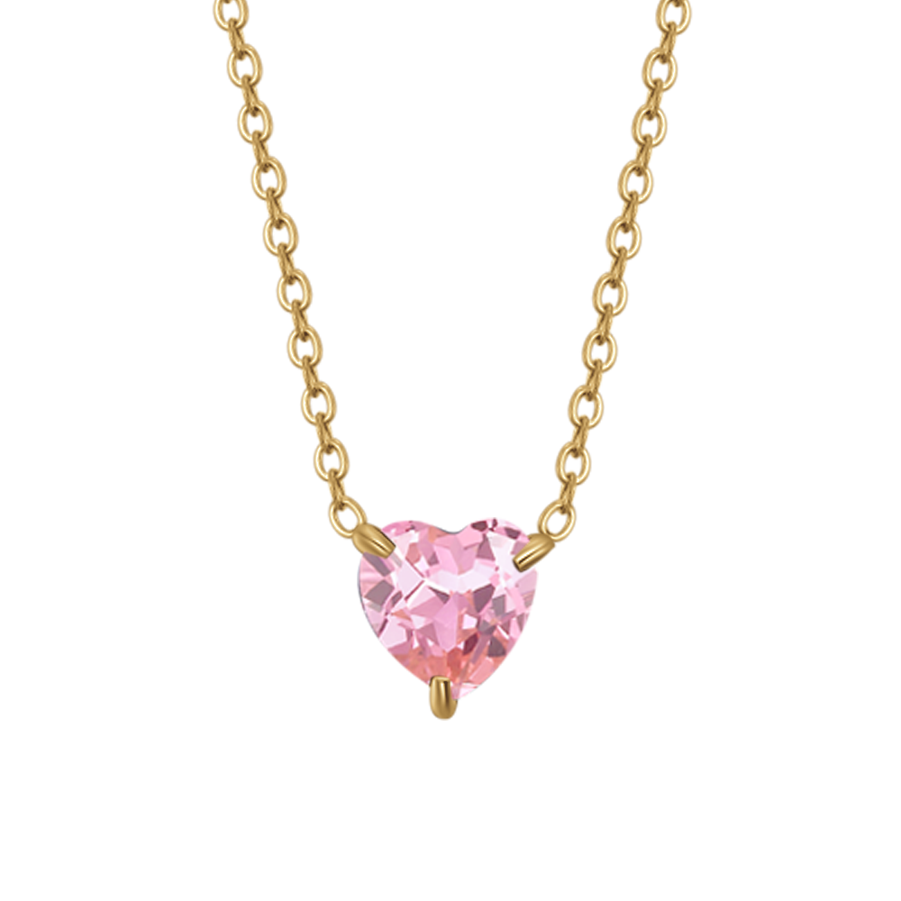 COLLANA DONNA IN ACCIAIO E IP GOLD CON CUORE CRISTALLO ROSA