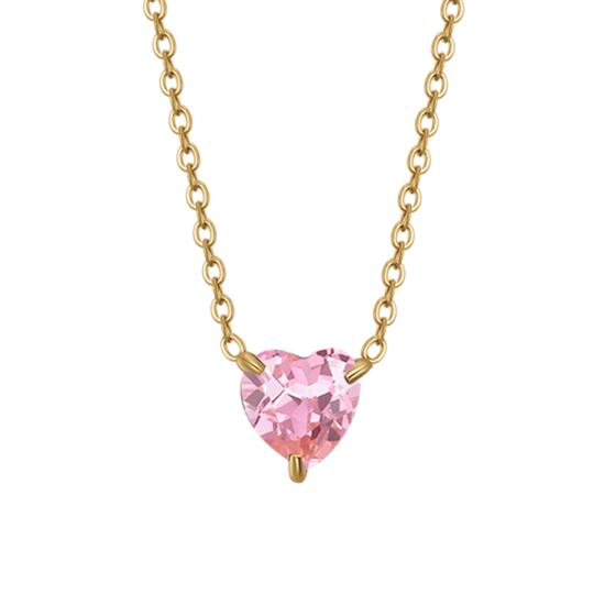 COLLANA DONNA IN ACCIAIO E IP GOLD CON CUORE CRISTALLO ROSA