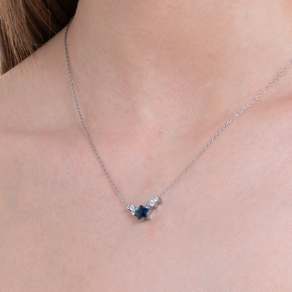 COLLANA DONNA IN ACCIAIO CON STELLA BLU E CRISTALLI BIANCHI