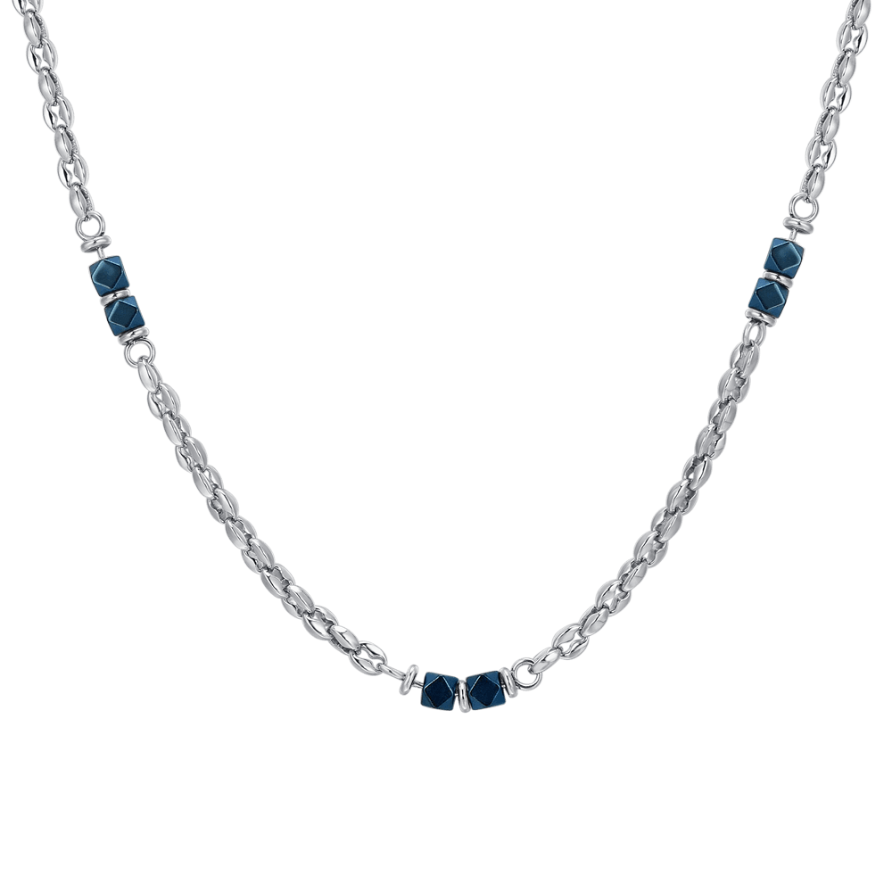 COLLANA UOMO IN ACCIAIO EMATITE BLU