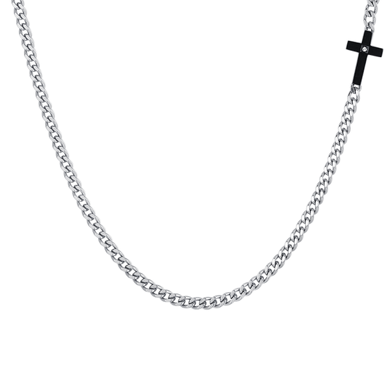 COLLANA UOMO IN ACCIAIO CROCE IP BLACK E ZIRCONE BIANCO Luca Barra