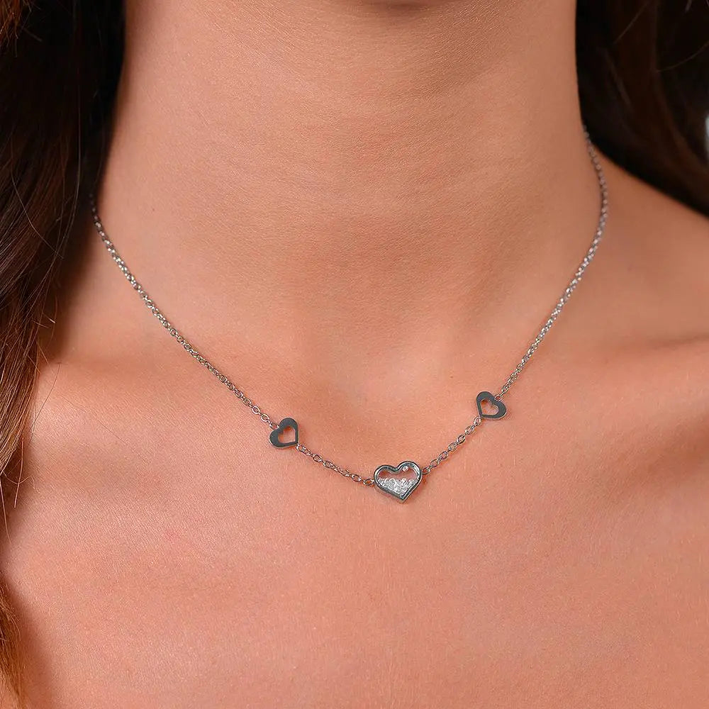 COLLANA DONNA IN ACCIAIO CUORI E ZIRCONI Luca Barra