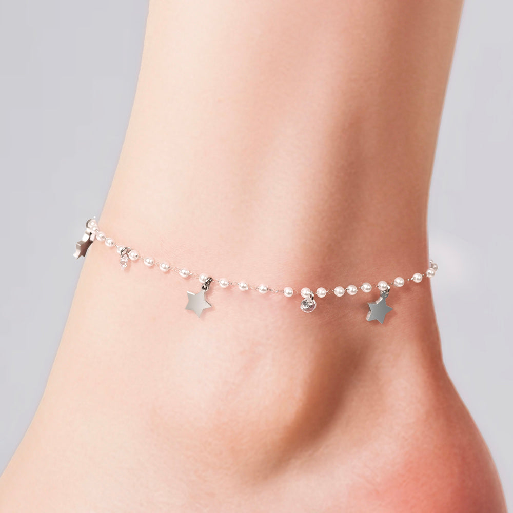 WOMAN'S ANKLE KNEE IN STEEL PEARLS AND STARS Luca Barra