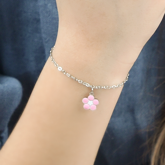 MÄDCHENARMBAND AUS STAHL MIT BLUME