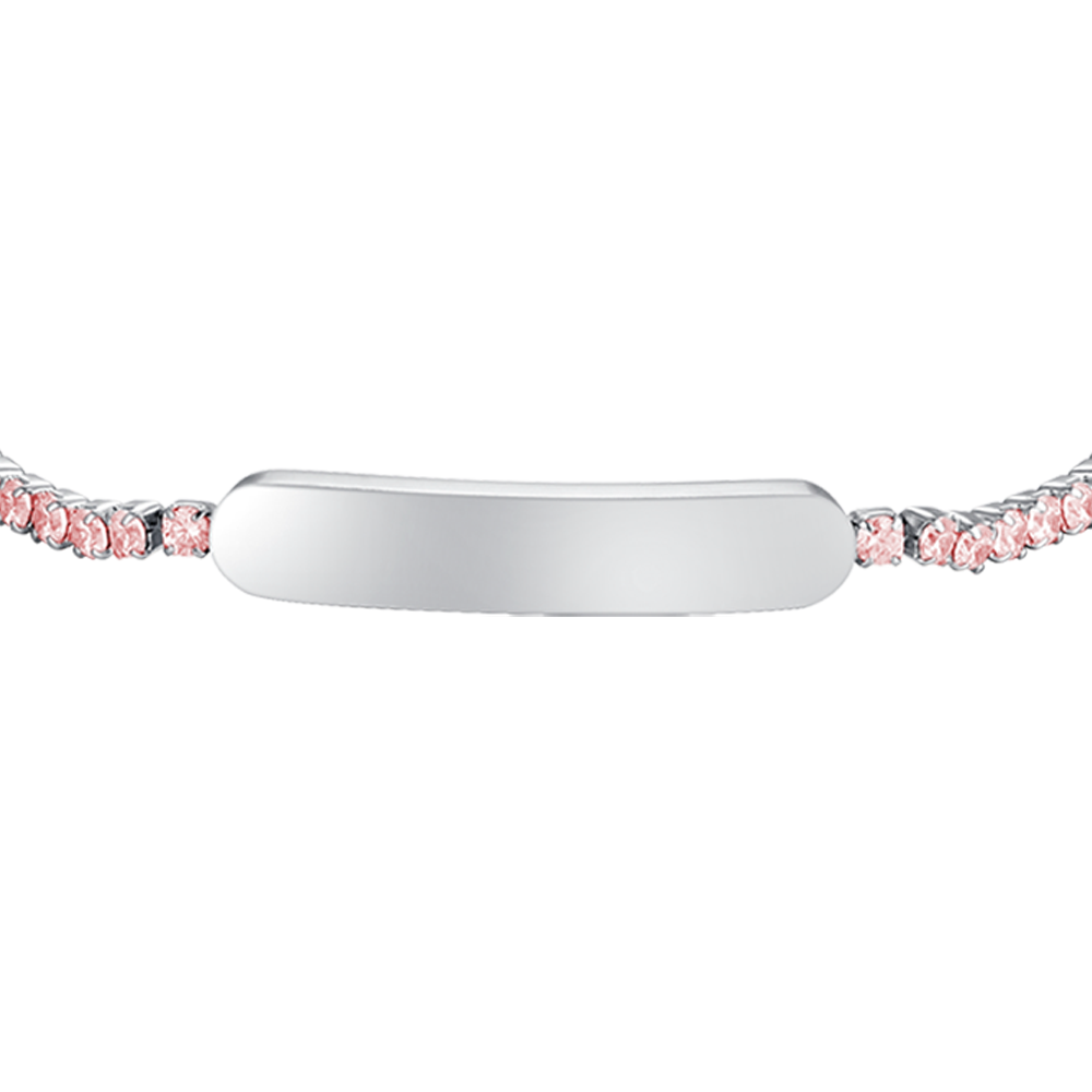 STAHL-TENNISARMBAND FÜR MÄDCHEN MIT ROSA KRISTALLEN UND PLATTE