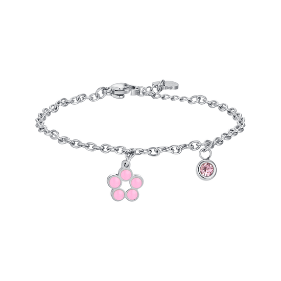 BLUMENARMBAND AUS STAHL MIT ROSA UND WEISSER EMAILLE UND KRISTALL