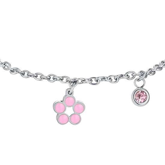 BLUMENARMBAND AUS STAHL MIT ROSA UND WEISSER EMAILLE UND KRISTALL