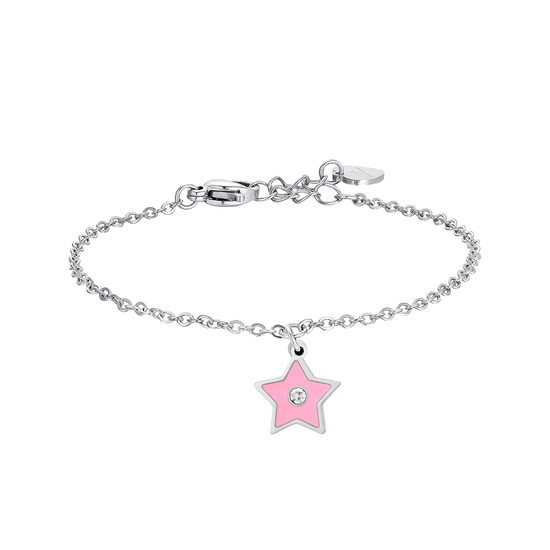 MÄDCHENARMBAND AUS STAHL MIT ROSA EMAILLE