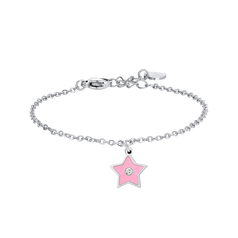 MÄDCHENARMBAND AUS STAHL MIT ROSA EMAILLE