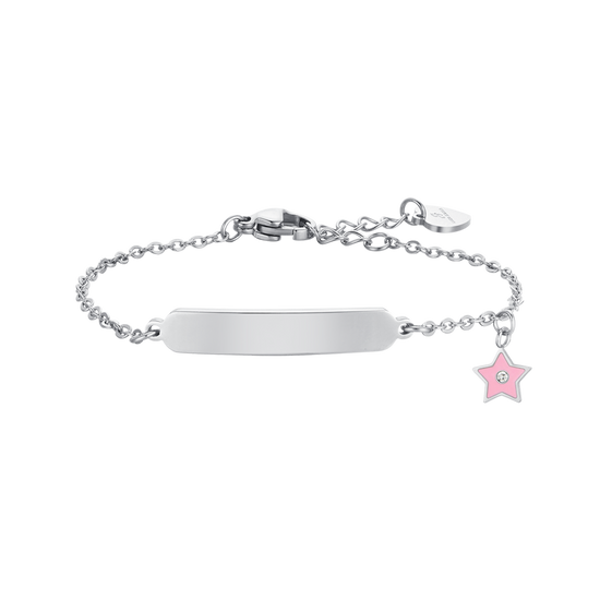 MÄDCHENARMBAND AUS STAHL UND BLECH MIT ROSA EMAILLE