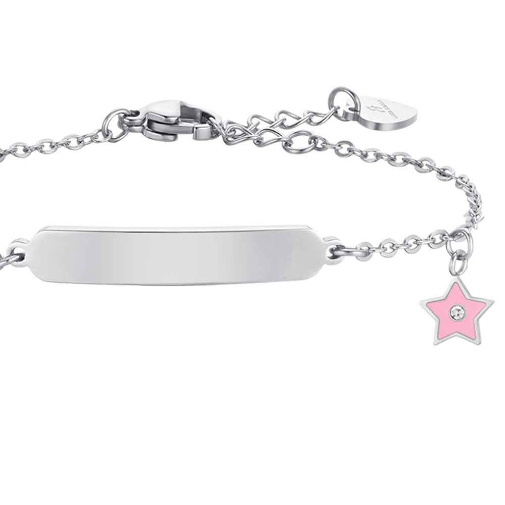 MÄDCHENARMBAND AUS STAHL UND BLECH MIT ROSA EMAILLE