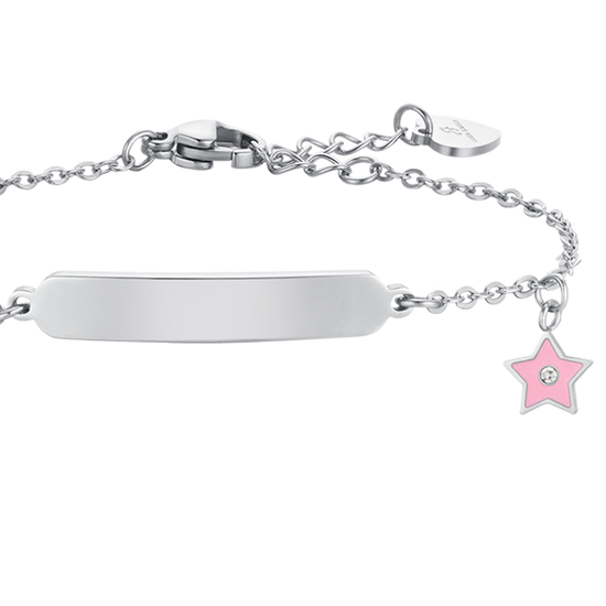 MÄDCHENARMBAND AUS STAHL UND BLECH MIT ROSA EMAILLE