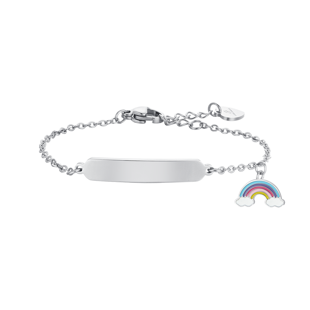 MÄDCHENARMBAND AUS STAHL MIT REGENBOGEN UND TELLER