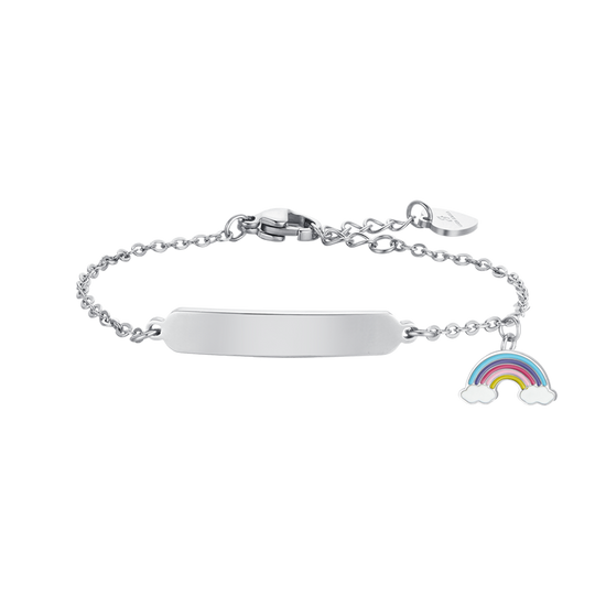 MÄDCHENARMBAND AUS STAHL MIT REGENBOGEN UND TELLER