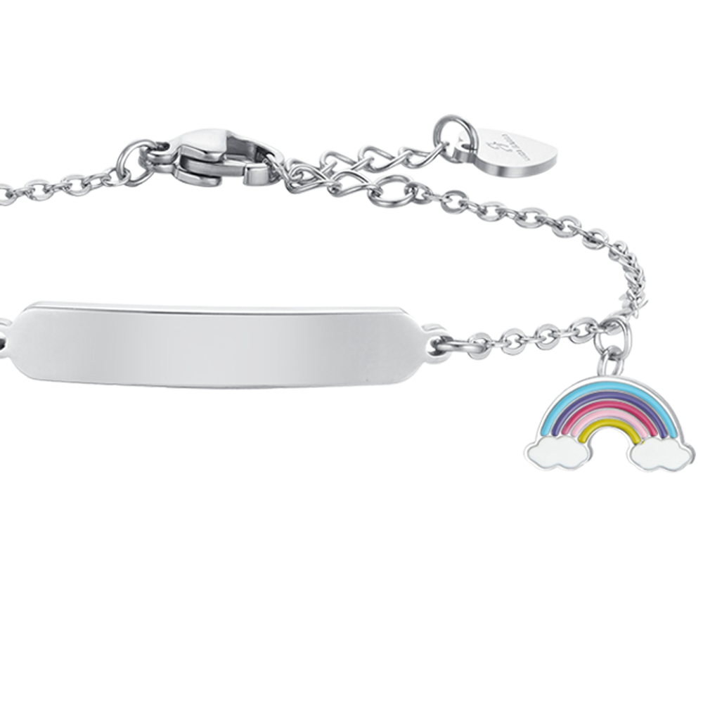 MÄDCHENARMBAND AUS STAHL MIT REGENBOGEN UND TELLER