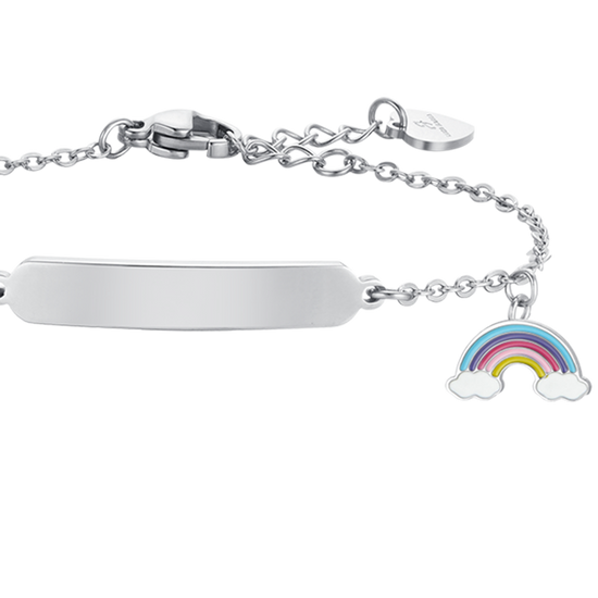 MÄDCHENARMBAND AUS STAHL MIT REGENBOGEN UND TELLER