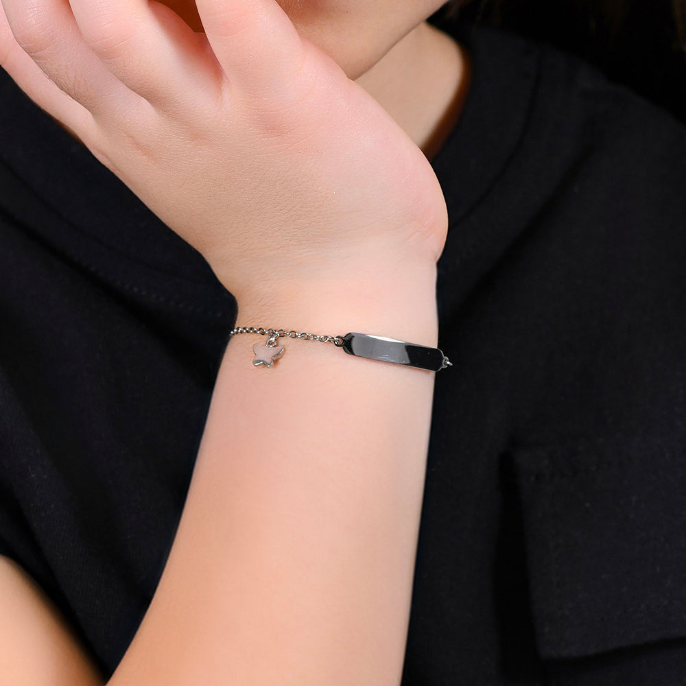 STAHL MÄDCHEN ARMBAND MIT SCHMETTERLINGEN UND PLATTE